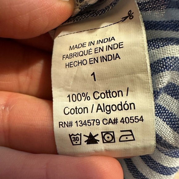 SUNDRY Anthropologie Blue White Stripe 100% Cotton Beach Pool Dress Sz 1 POCKETS - Picture 11 of 12